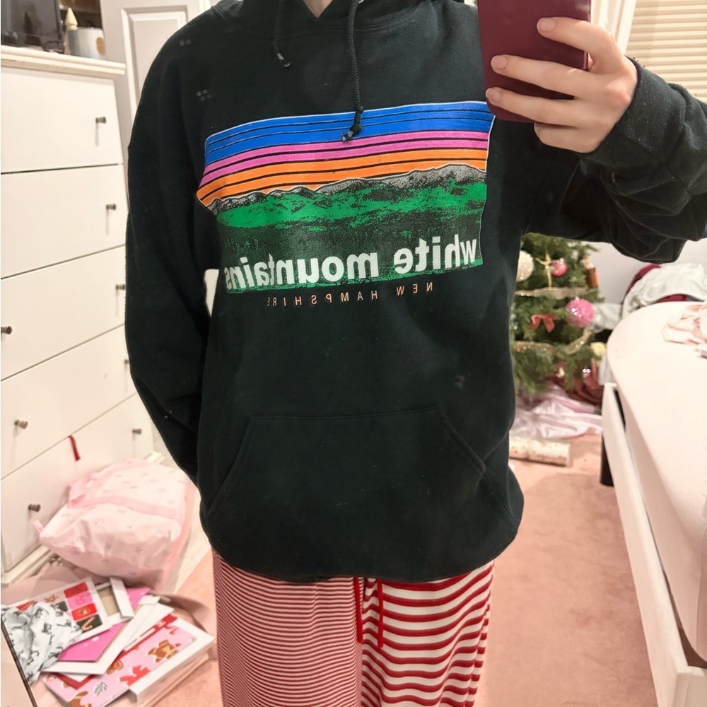 Jerzees Black Hoodie with Colorful Mountain Graphic